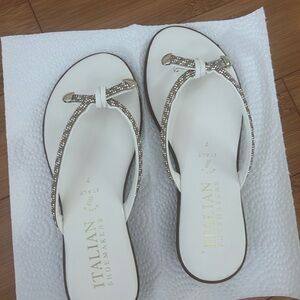 Italian Shoemakers White Sandals with Gold Crystal Straps